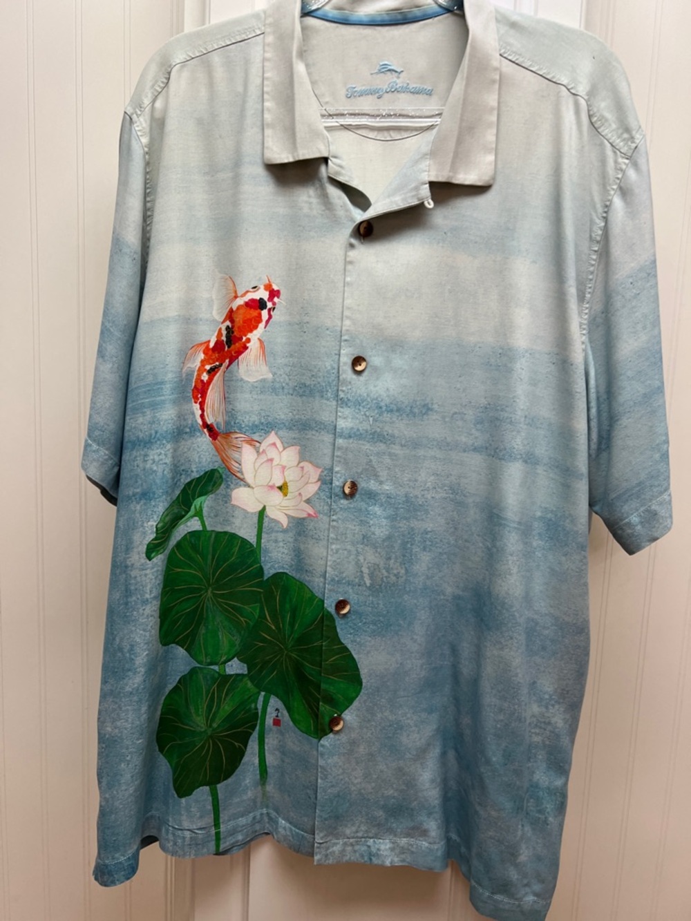 Tommy Bahama Light Blue Koi & Lotus Short-Sleeve Camp Shirt